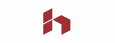 A red and white logo of the company huber.