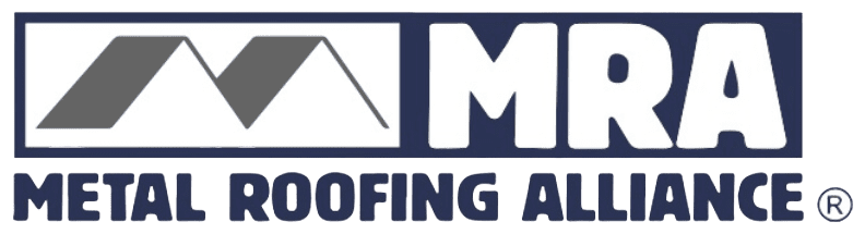 A logo of a roofing company